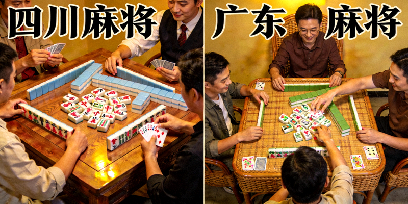 地方特色棋牌游戏展示，如四川麻将、广东麻将等