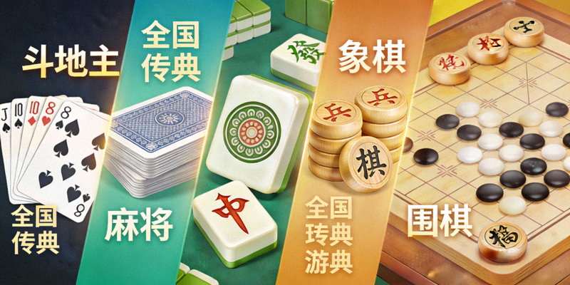 全国经典棋牌游戏合集展示，包括斗地主、麻将等